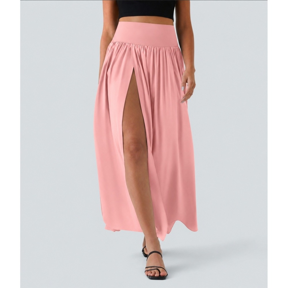Halara Breezeful High Waisted Split 2-in-1 Flowy Quick Dry Maxi Skirt Pink Small